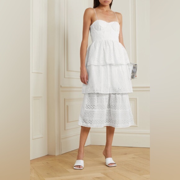 Self-portrait WHITE COTTON BRODERIE ANGLAISE MIDI DRESS - Picture 1 of 3